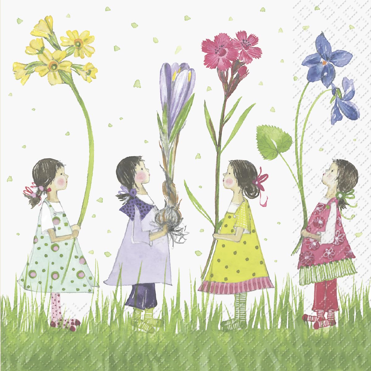 Set of 2 Individual Decoupage Paper Party Napkin Girls Flowers Spring Watercolor Decor Luncheon Napkins for a Birthday Holiday, Wedding, Cocktail Party