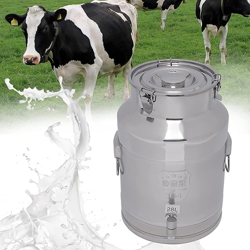 Miniatura 3 de Lata de leche de acero inoxidable de 28L/7.4 galones, jarra de leche resistente, cubo de leche, cubo de vino, botella de cubo de almacenamiento de