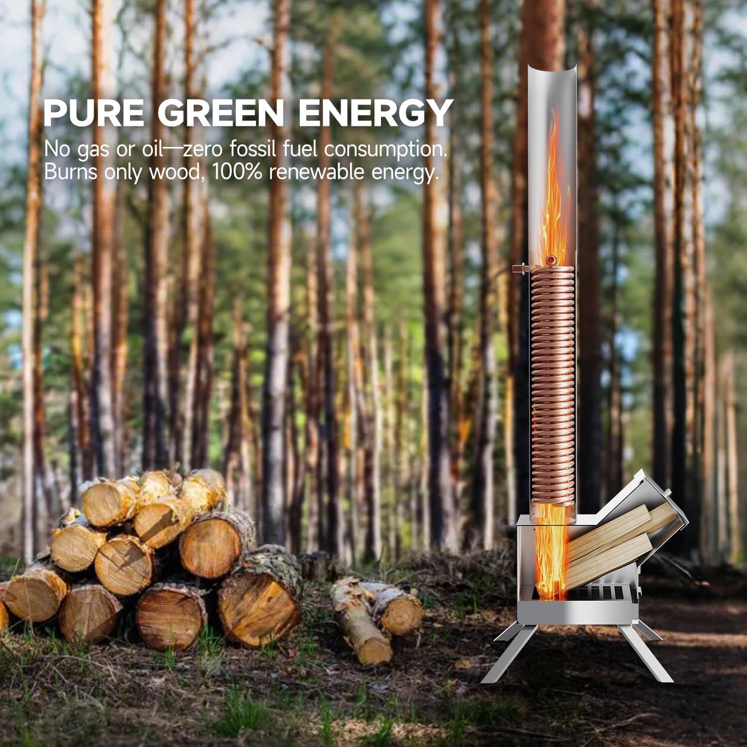 ECOPOOLTECH Holzbefeuerter Poolheizer, Holz-Poolheizung für Warmwasser im Außenbereich, geeignet für kleine Pools, Badefässer und Whirlpools