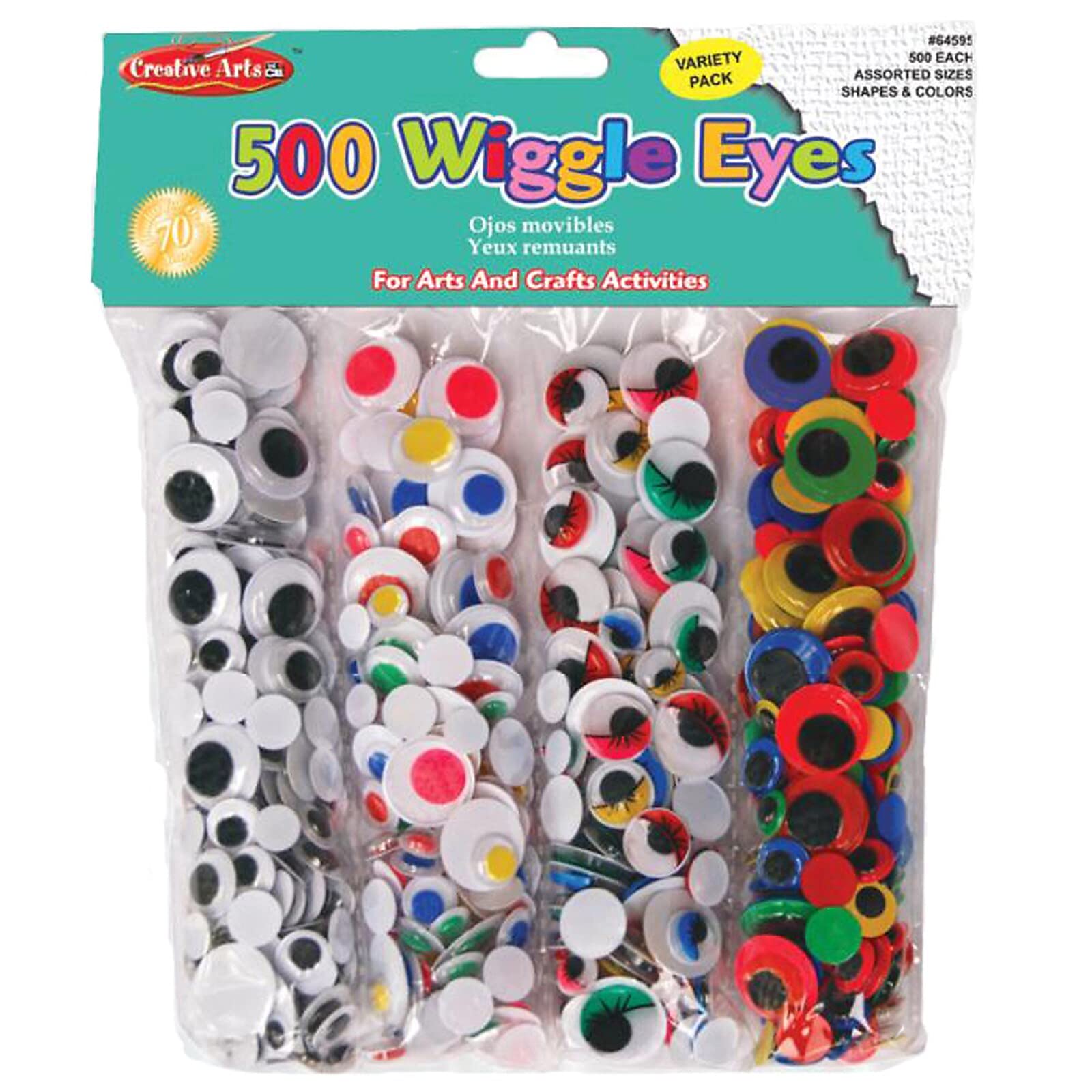 Creative Arts by Charles Leonard Wiggle Eye Combo Pack, 125 Each of 4 Assorted Styles and Colors, 500/Bag (64595)