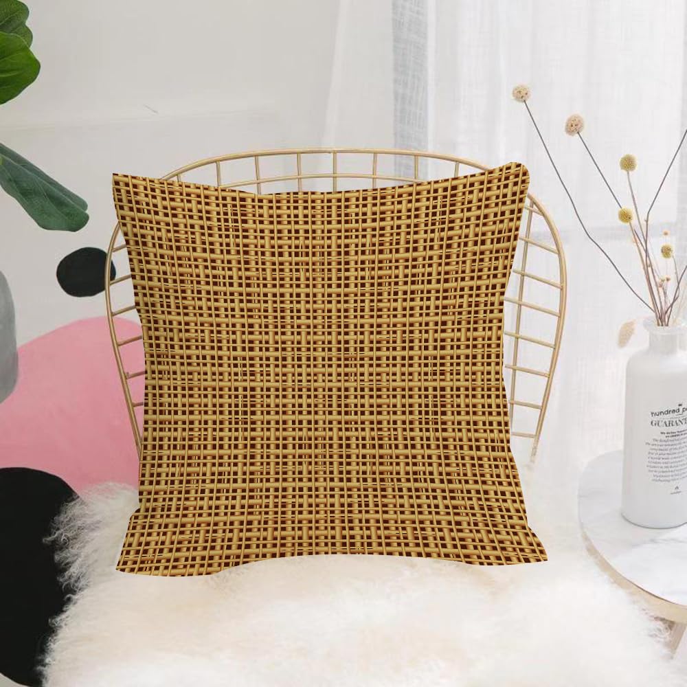 HYOSXW Cushion Cover,Throw Pillow Case Home Decorative for Living Room Bedroom Sofa Chair 16X16 Inch,Branch Rush Rattan Cane Beige Straw Rotang Wicker Bamboo Pattern Design,Pillowcase 40X40cm