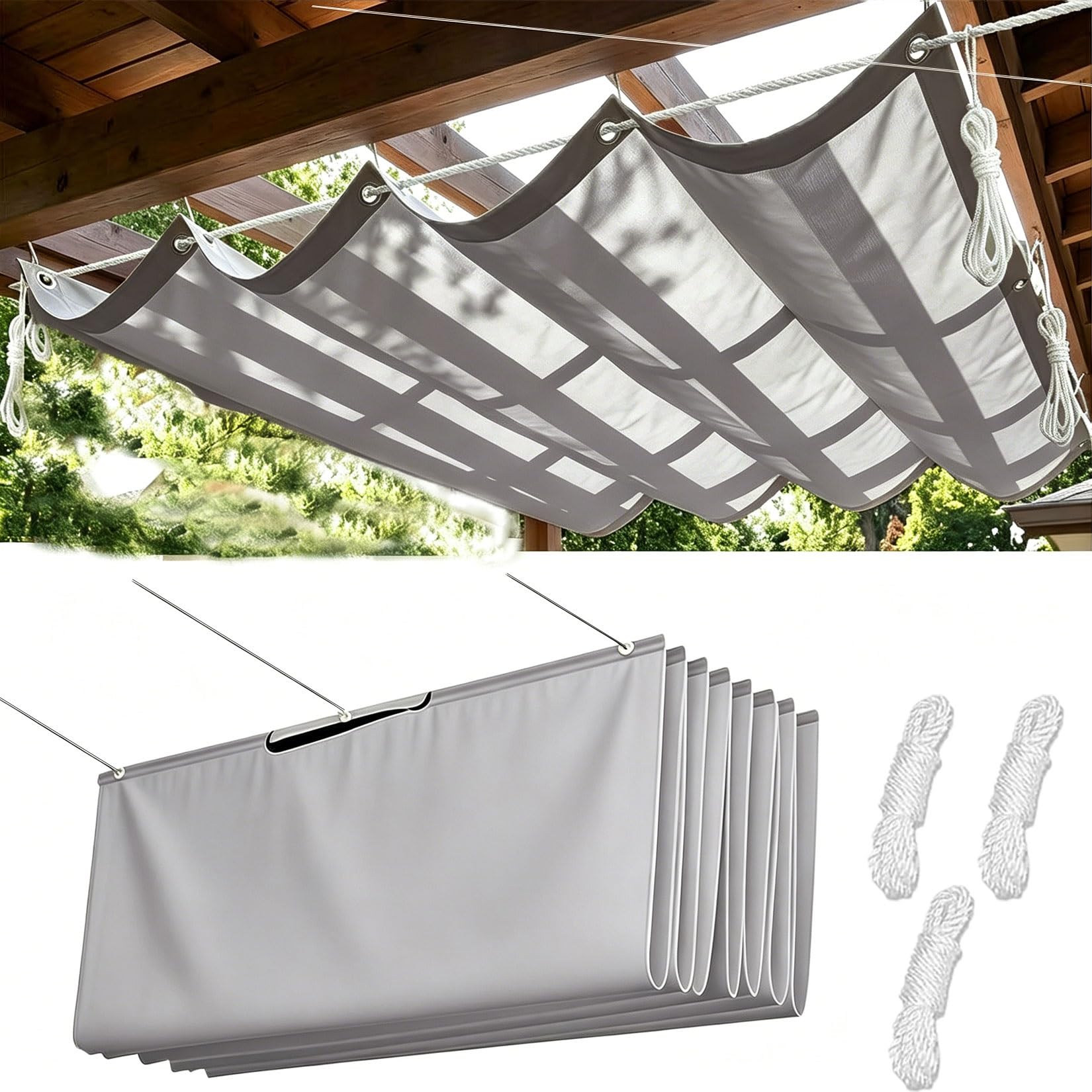 Toldo retráctil rectangular con ojales y cuerdas con protección UV para terraza