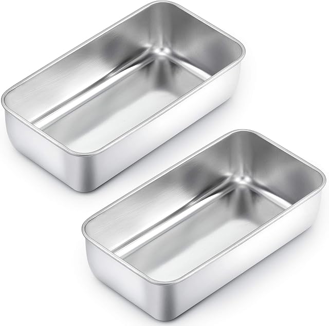 Homikit Loaf Tin Set of 2, Stainless Steel Cake Tins Bread Moulds for Baking, Rectangular Oven Baking Pan Bakeware Set - Meatloaf, Toast Bread, Pie, Lasagna, Healthy & Non-Toxic & Durable