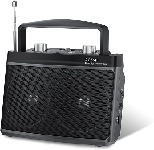 Radio AM FM portátil con la mejor recepción, radio transistor con enchufe Bluetooth en pared o funciona con batería, conector para auriculares,