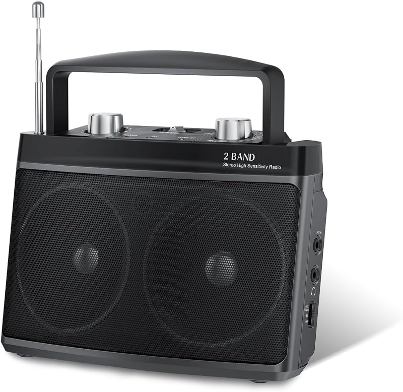Portable AM FM Radio with Best Reception, Transistor Radio with Bluetooth Plug in Wall or Battery Powered,Headphone Jack, Aux in for Home,Gift,Seniors