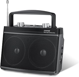 Portable AM FM Radio with Best Reception, Transistor Radio with Bluetooth Plug in Wall or Battery Powered,Headphone Jack, Aux in for Home,Gift,Seniors