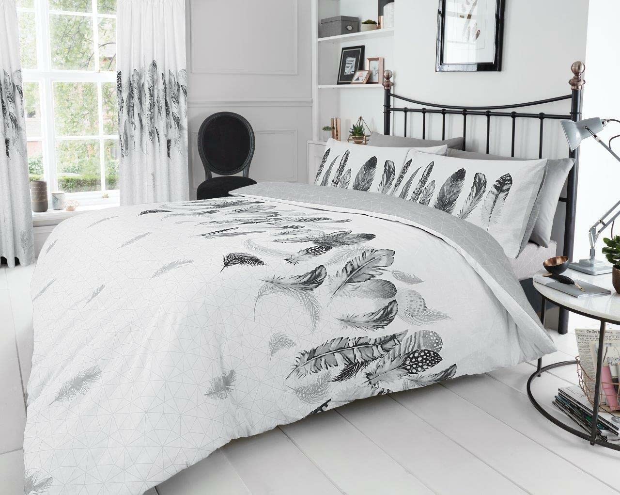 Fairwayuk Feathers - White Feathers White Duvet Cover Set King, Reversible Quilt Bedding With Pillowcase, Ultra Soft, Easy Care