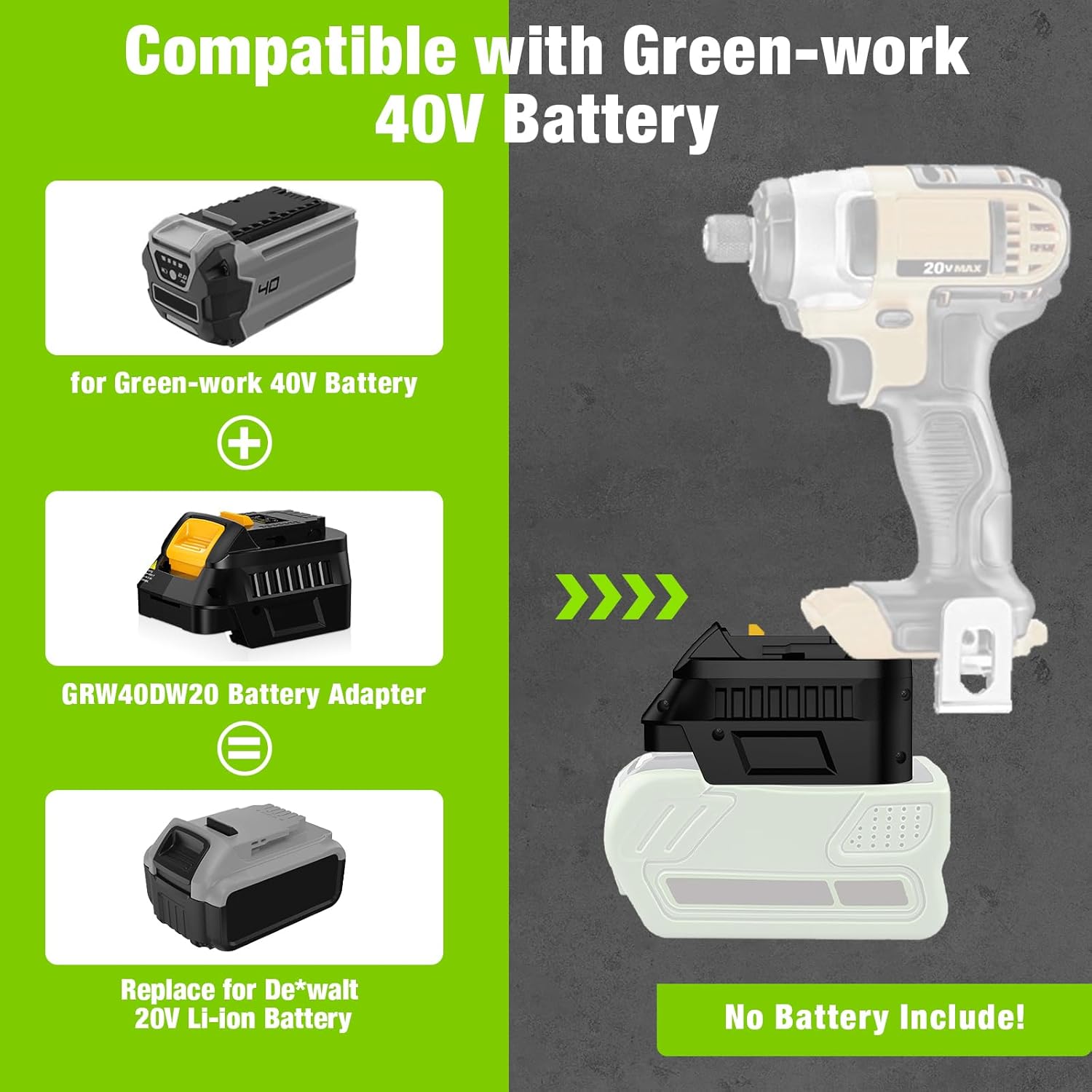for Greenworks 40V to for Dewalt Battery Adapter,for Greenworks 40V Battery Convert to Work for Dewalt 20V Cordless Power Tool