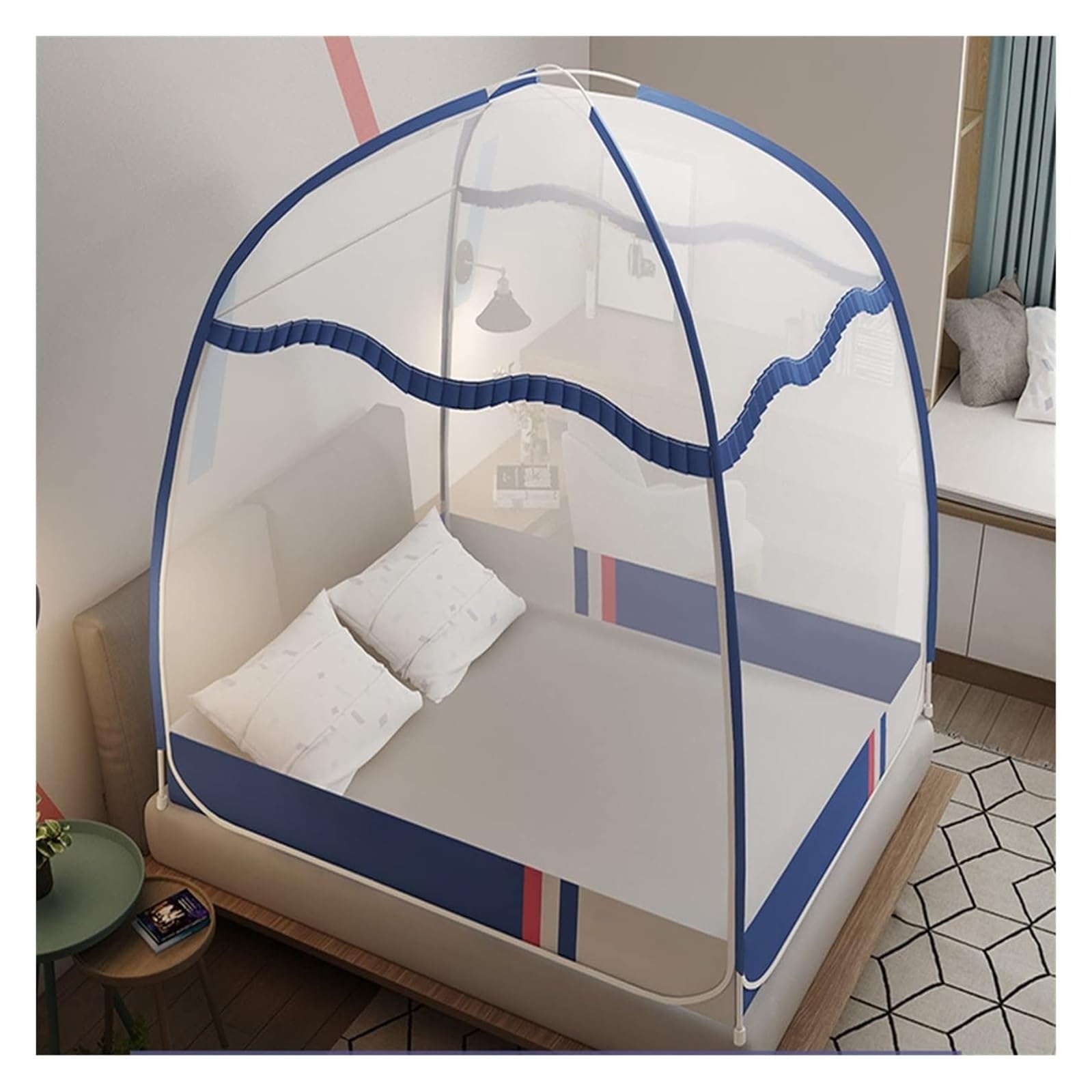 Moustiquaire pliable et silencieuse avec fond intégré pour lit 1 place