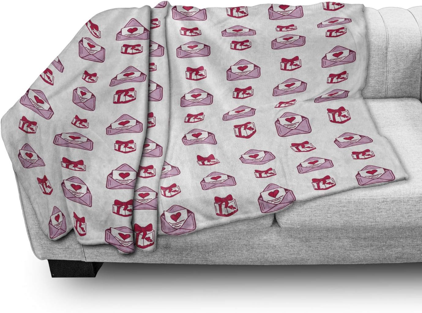 Lunarable Valentines Day Throw Blanket, Romantic Love Letters and Gift Boxes Pattern, Flannel Fleece Accent Piece Soft Couch Cover for Adults, 50" x 60", Dark Pink Dark Fuchsia