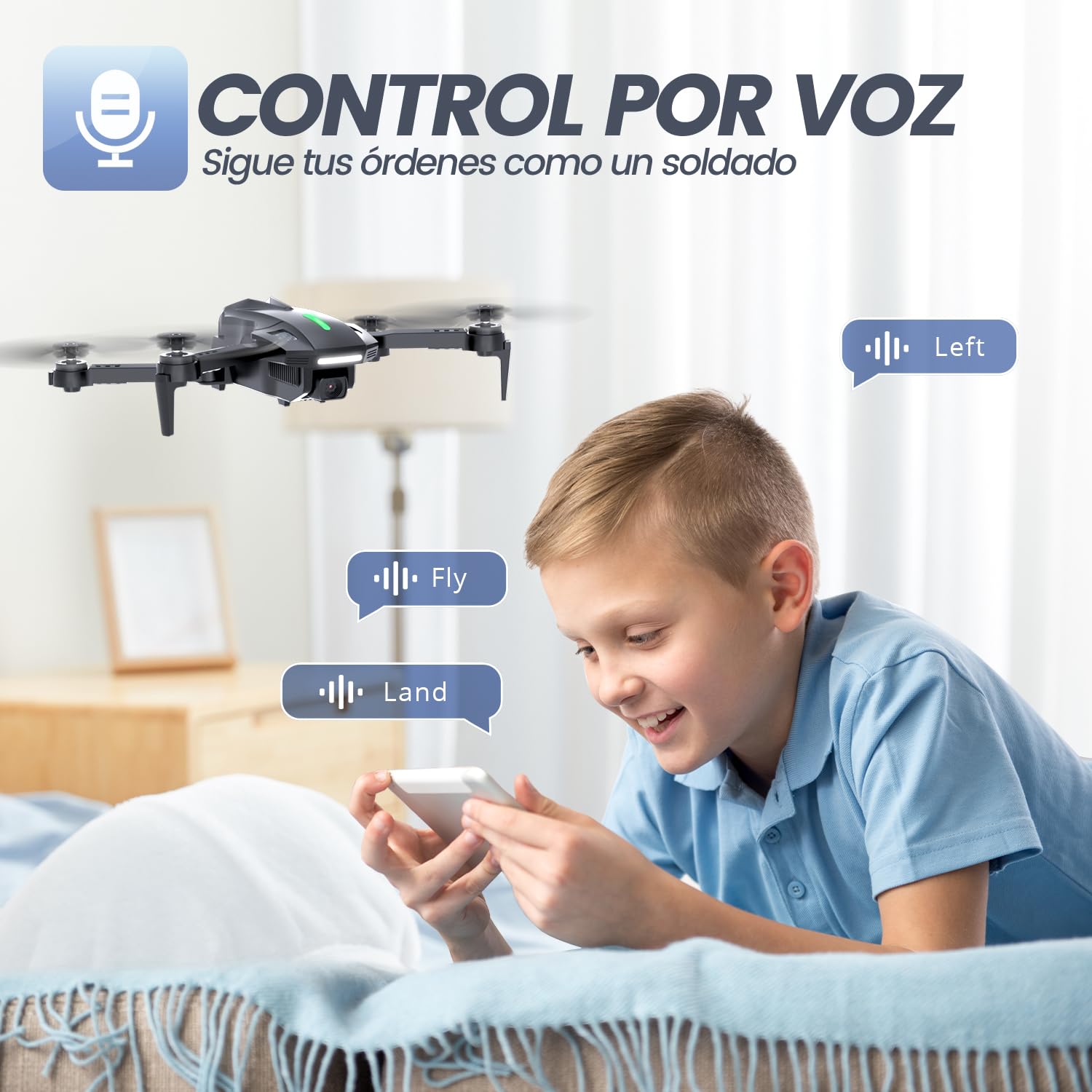 DEERC D70 Mini Drone con cámara HD 1080P para niños adultos, cuadricóptero RC plegable FPV para niños niñas con modo sin cabeza, Tap Fly, giros de 360°, control de voz y gestos, 2 baterías
