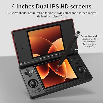 Airuidas RG DS Foldable Handheld Game Console RK3568 RG DS Android 14 System two-Player Joystick Top and Bottom Dual Screen 4 inch OCA Full Touch Screen 4000mAh 3 + 32gb