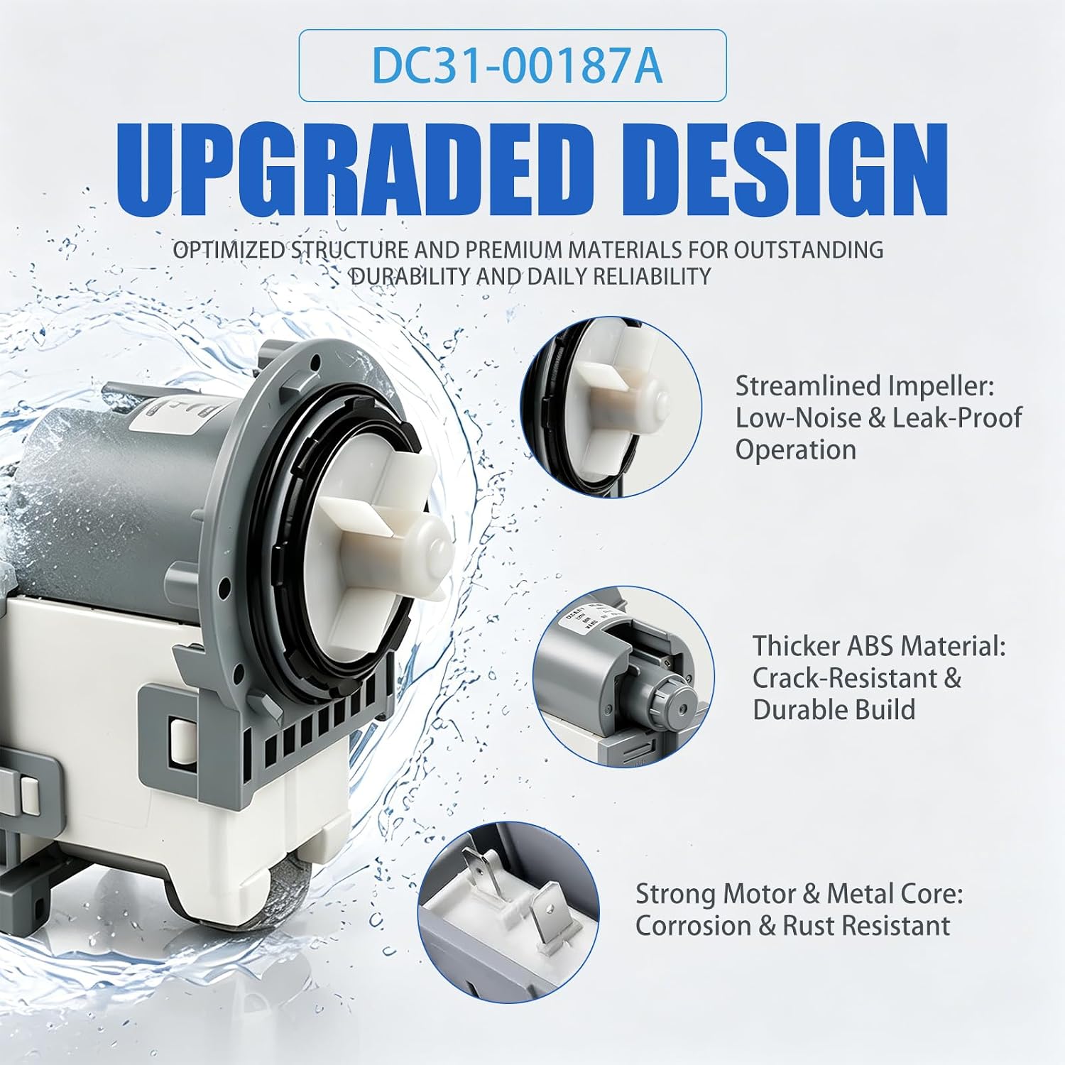 DC31-00178A Washer Drain Pump Motor OEM Replacement for Samsung Washer, Replaces PX3516-01 DC31-00187A DC31-00178D DC97-20621A AP5583541 PS4204640, Compatible with WF42H5600AW WA40J3000AW