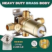 Vista 4 de Válvula mezcladora de ducha de oro cepillado, desviador de 2 vías, control de ducha de equilibrio de presión de doble función, conexión NPT de latón