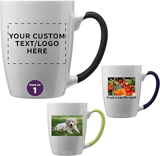 DISCOUNT PROMOS Custom Java Two-Tone Coffee Mugs 12 oz. Set of 1, Personalized Bulk Pack - Perfect for Coffee, Tea, Espresso, Hot Cocoa, Other Beverages - Black