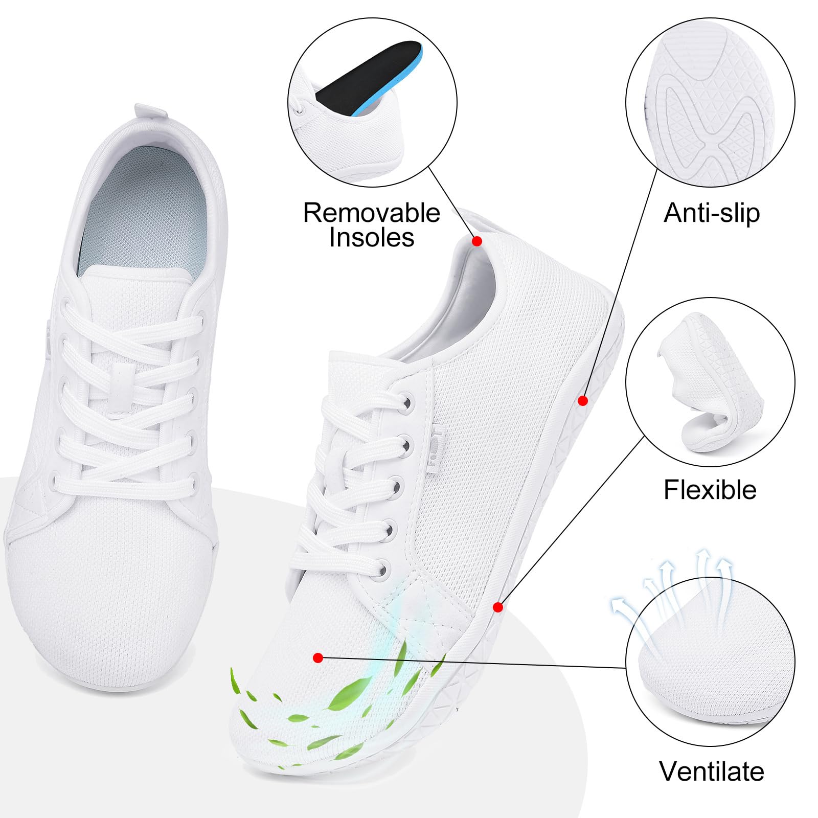 Geweo Barfuss Schuhe Damen Herren Barfußschuhe Sneaker Breite Walking Trail Laufschuhe Minimalistische Zero Drop Sohle Fitness Knit Unisex Breite rutschfest Zehenschuhe Freizeit | Walking Schuhe Breite Barfuss Trail Laufschuhe Minimalistische Fitness Unis