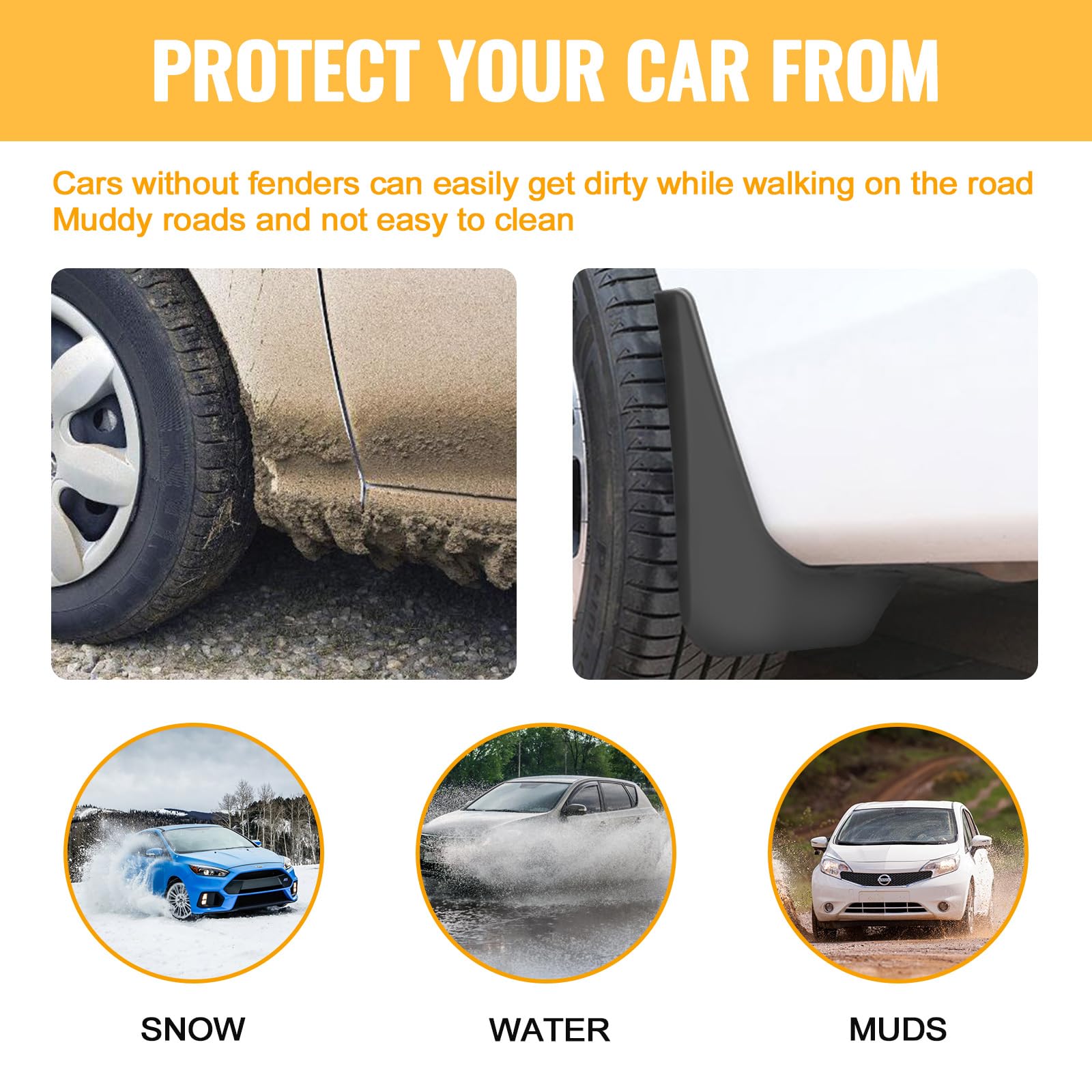 Mud Flaps For 2024-2025 Hyundai Santa Fe Hybrid - Front & Rear Set Of 4, Black Heavy Duty Splash Guards