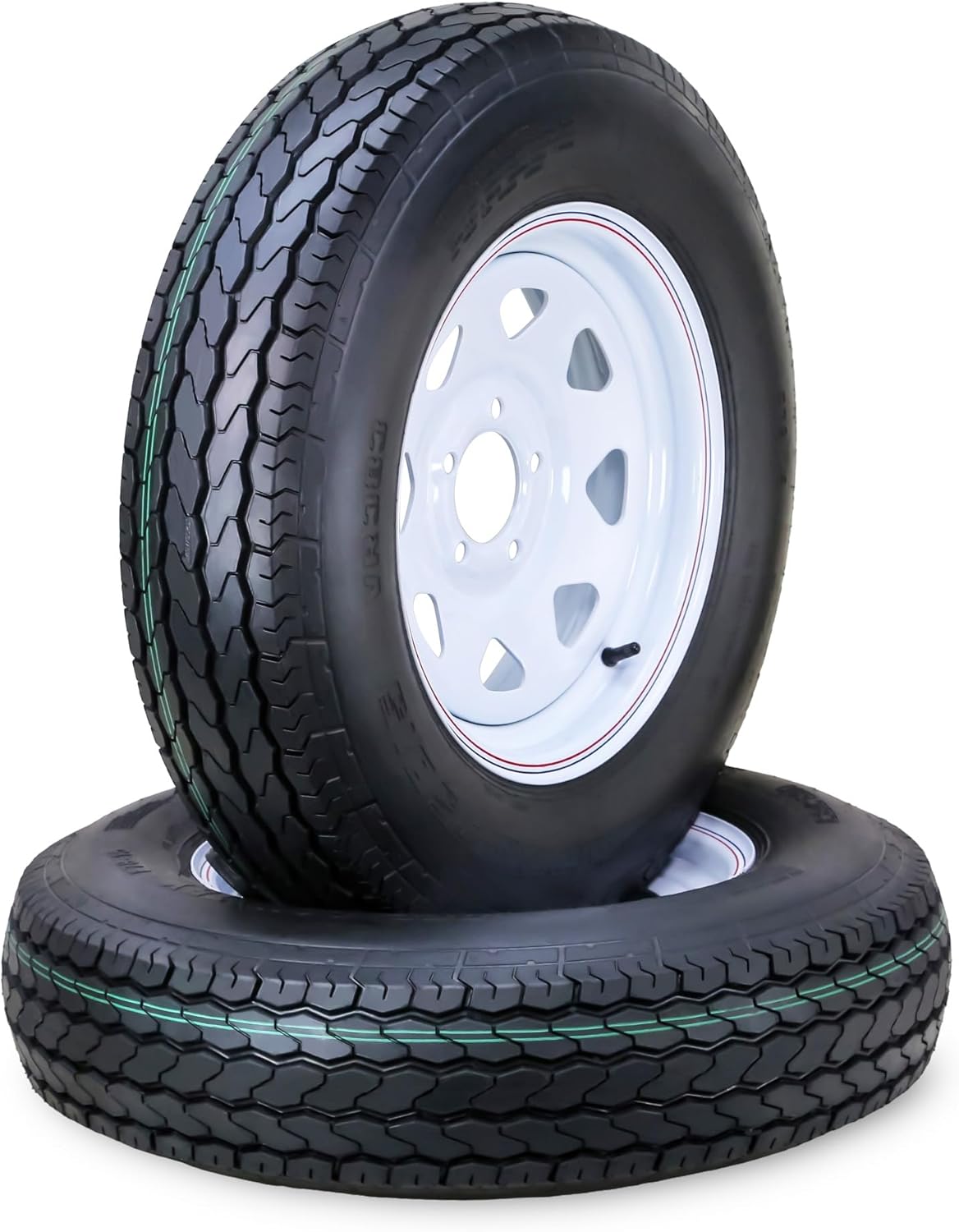 Free Country Trailer Tire Wheel Assembly ST205/75D15 6-Ply C 101L 5 Lug on 4.5" PCD White Spoke Rim, SET 2