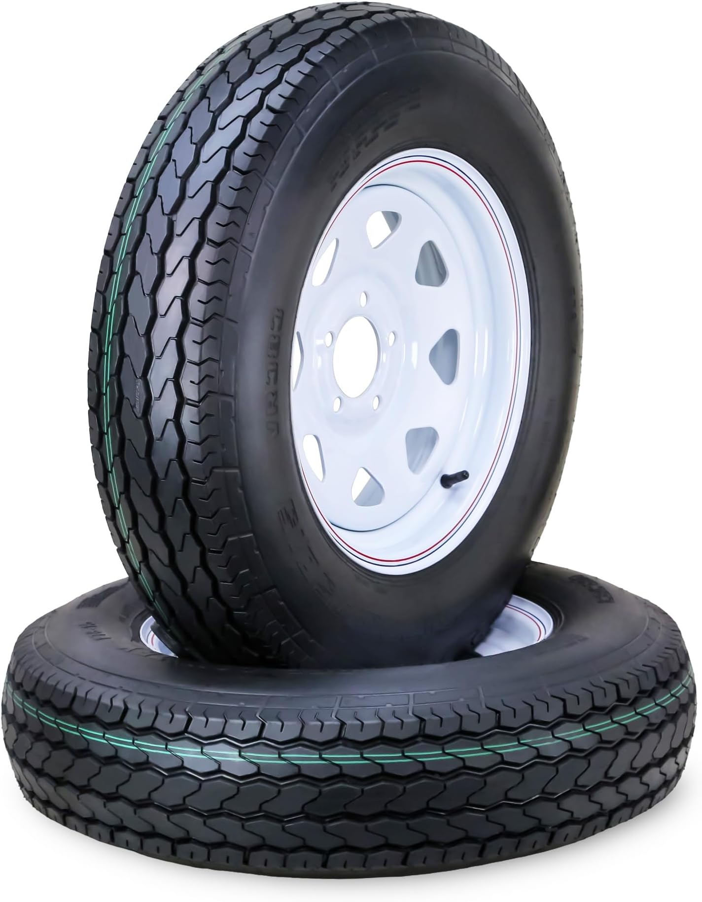 Trailer Tire Wheel Assembly ST205/75D15 6-Ply C 101L 5 Lug on 5" PCD White Spoke Rim,SET 2