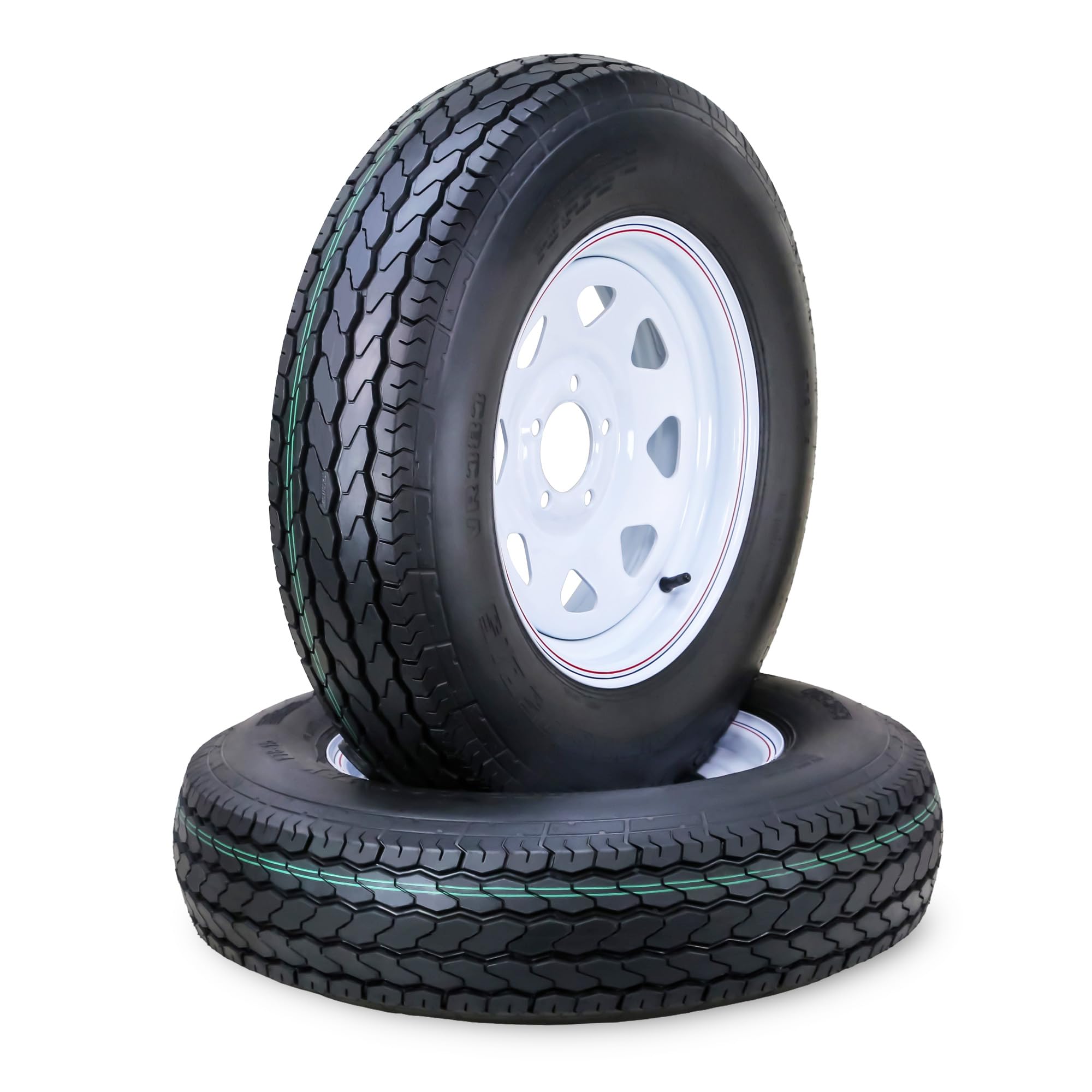 Trailer Tire Wheel Assembly ST205/75D15 6-Ply C 101L 5 Lug on 5" PCD White Spoke Rim,SET 2