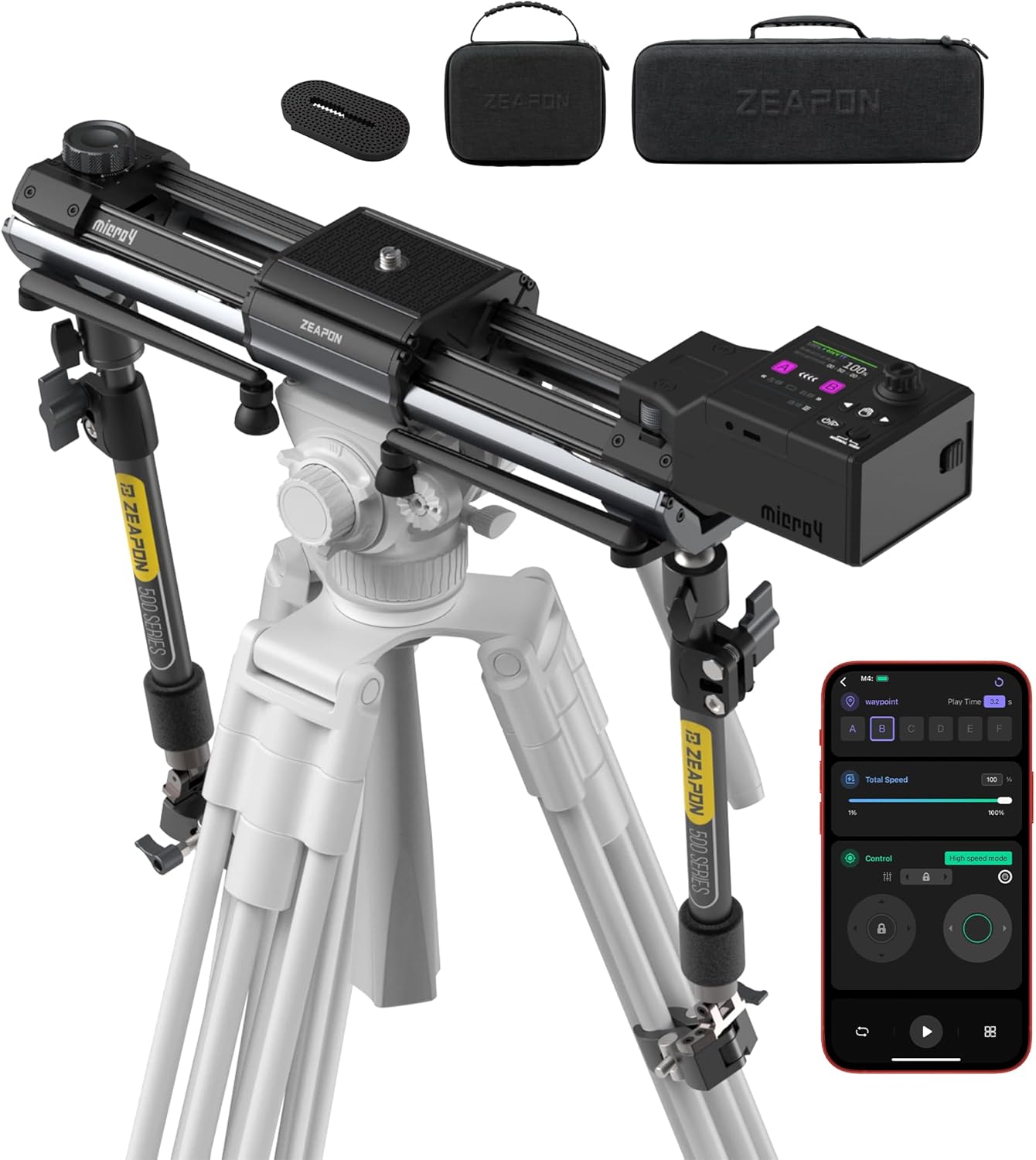 Zeapon Micro4 E500 Double Distance Motorized Camera Slider, High-Speed Low Noise Motor 10-26Lbs Payload, 27''/59cm Compact Slider with Carrying case, LCD Screen, App Control, Smooth Damping Design