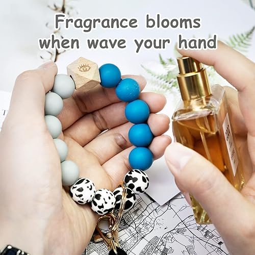 Miniatura 6 de Bisanzoya Beaded Keychain with Tassel, Silicone Key Ring Bracelet, Cute Boho Car Key Chain Wristlet for Women