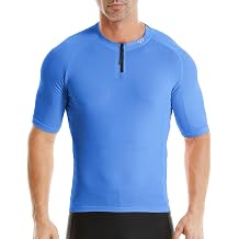 Wulibike Cycling Jersey Men Short Sleeve, Road Bike Shirts 1/4 Zipper with Pockets, Bicycle Clothing Breathable Quick Dry Blue