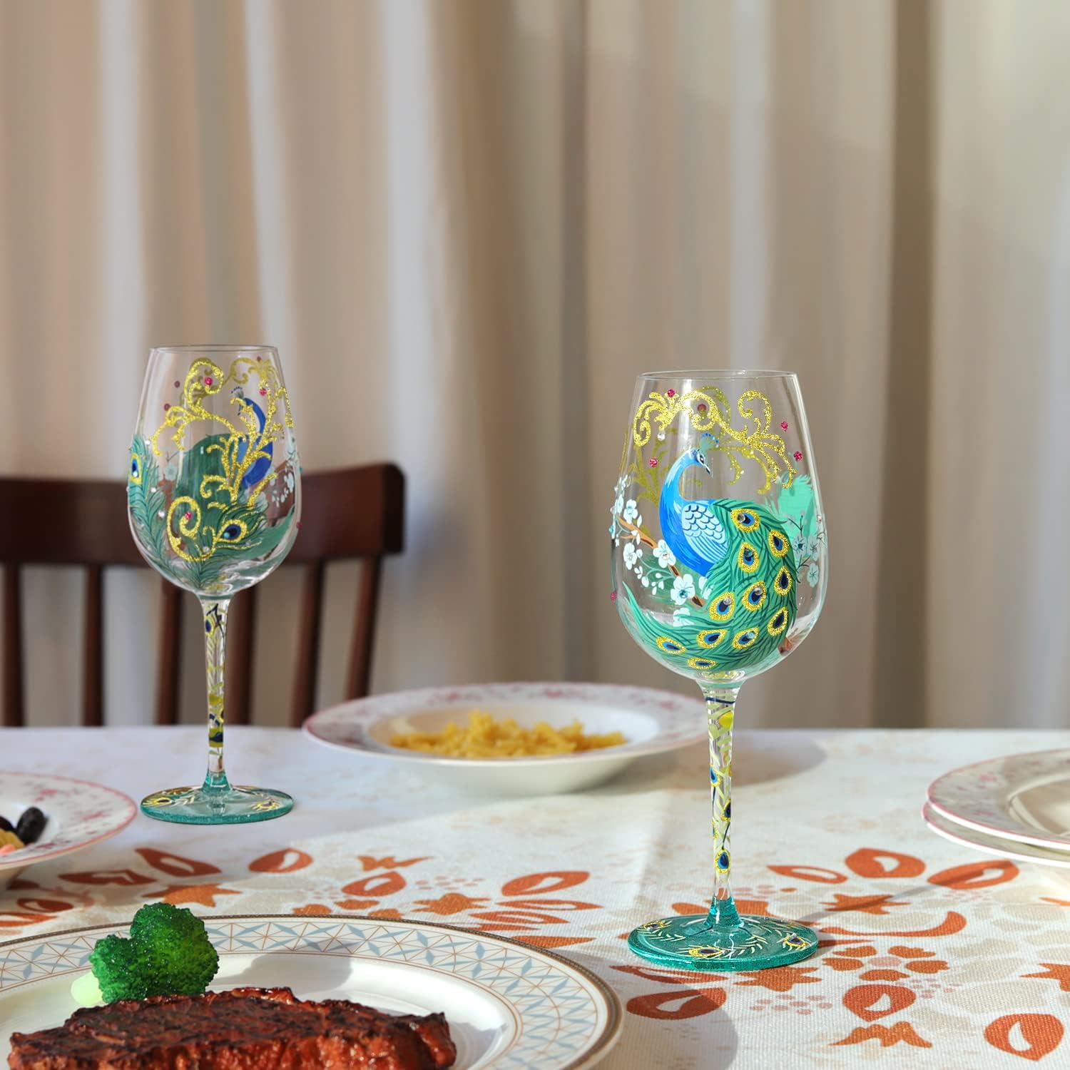 NymphFable Hand-painted Wine Glass Coloured Peacock Artisan Painted 15oz Personalised Gift for Best Friend - Image 4