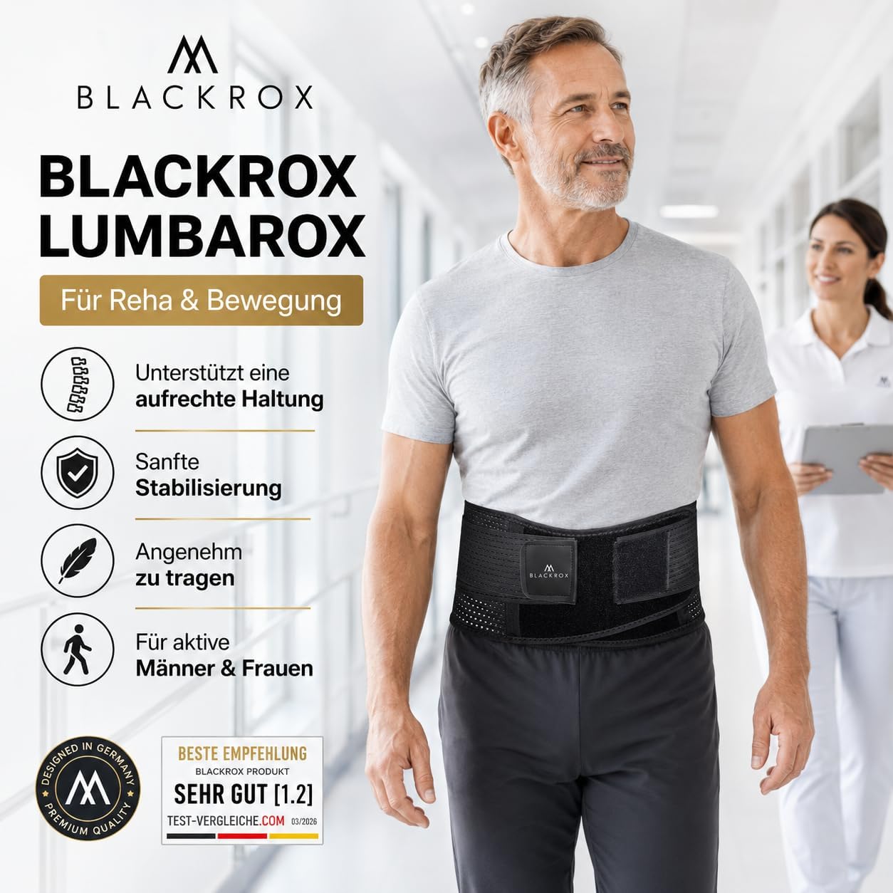 BLACKROX LUMBAROX, cintura di supporto lombare per uomini e donne, stabilizzazione della schiena, cintura di sostegno per la schiena (L, nero)