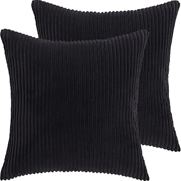 Corduroy Throw Pillow Covers 16x16 18x18 20x20 24x24 Inch Set of 2, Soft Comfortable Cushion Covers with Hidden Zipper, Modern Home Decor for Sofa Couch BedroomBlack,50x60 cm Set of 2
