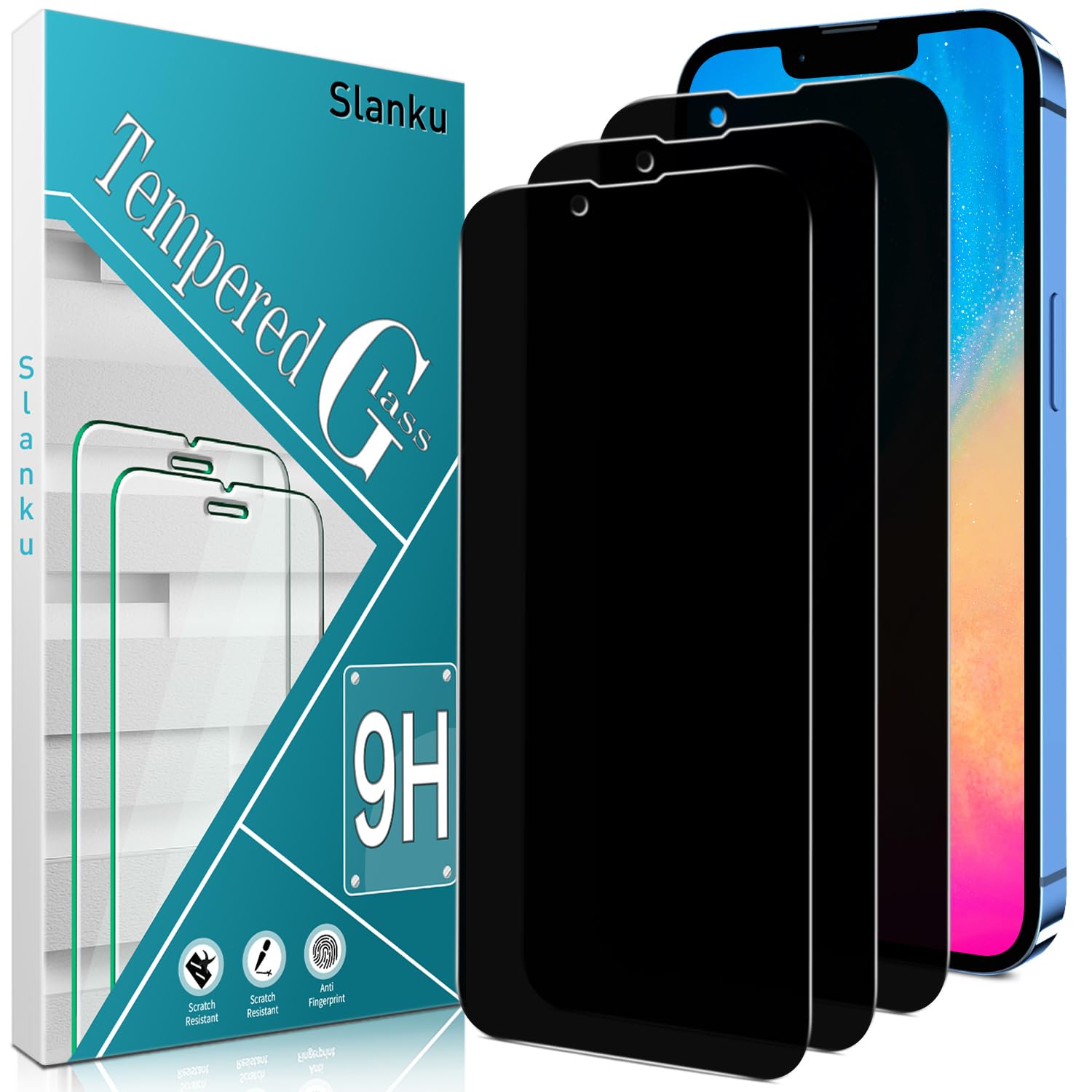 Slanku 3 Pack Privacy Screen Protector For iPhone 13 Mini (5.4 inch), 9H Tempered Glass, Anti-Spy, Anti Scratch