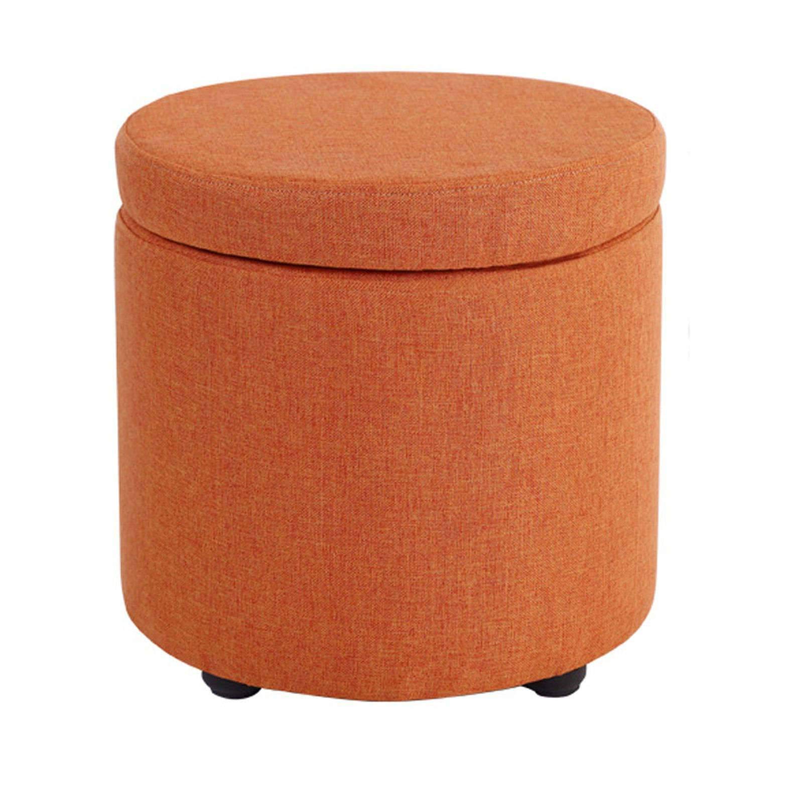 Pouf de rangement rond au design épuré pour chambre orange