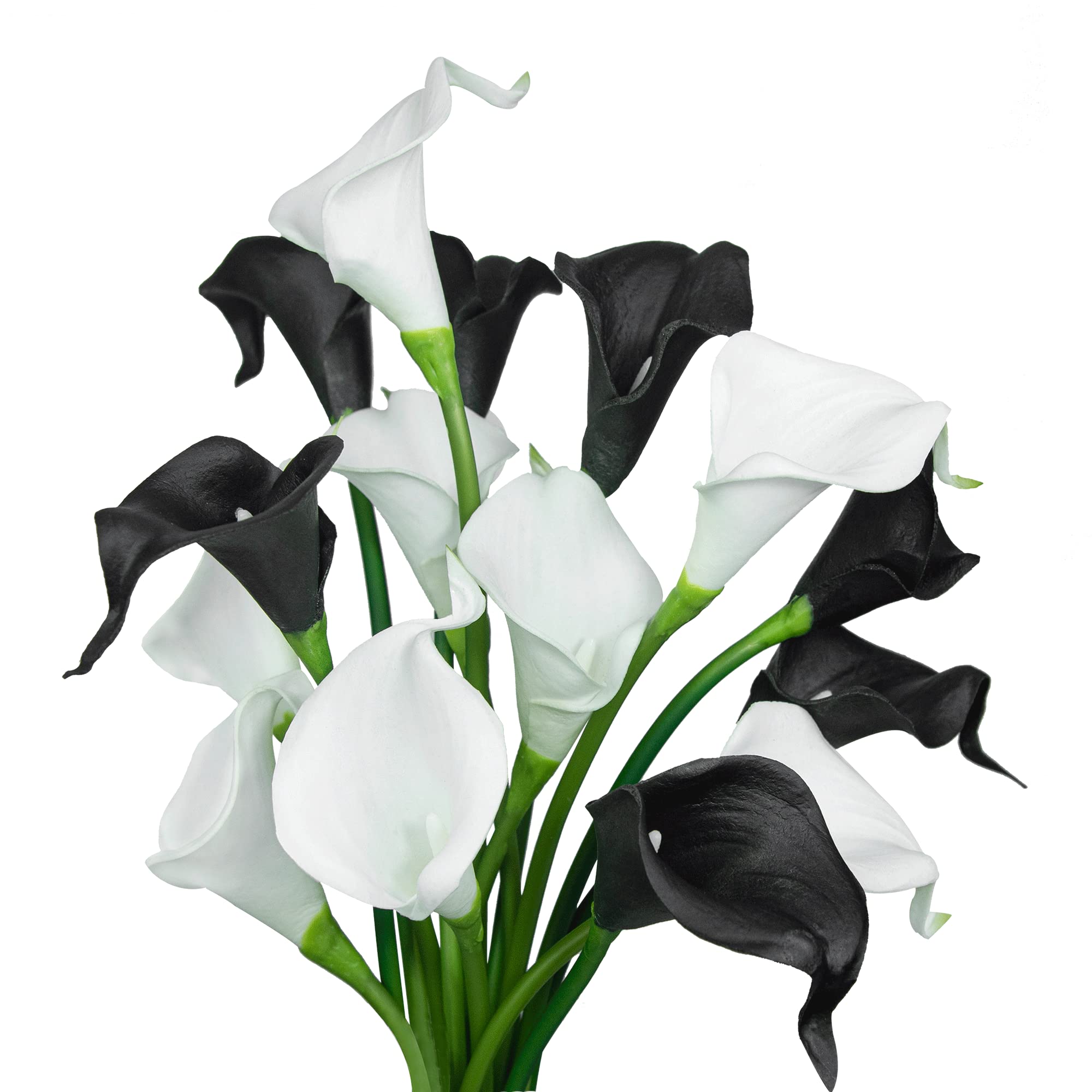 Huahuashijie 15 Pcs Real Touch Calla Lily Artificial Flowers Wedding Bridal Bouquet Home Décor Party (White & Black)