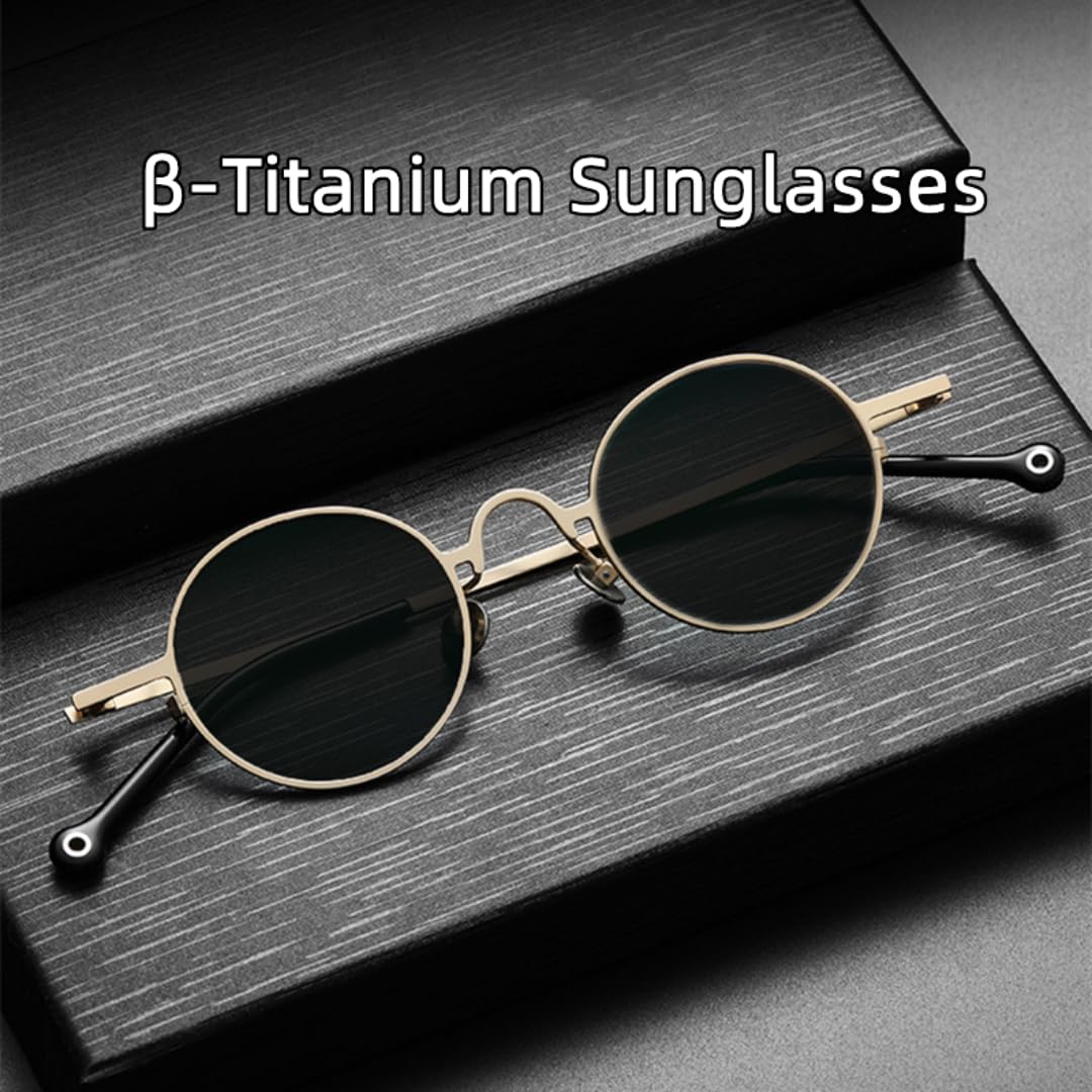 Gafas de sol vintage de titanio puro con montura redonda pequeña para hombre, estilo punk, UV400, circulares