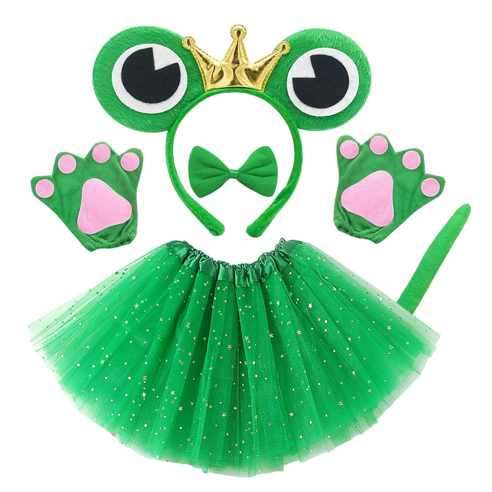 Frog Costume Set for Kids Boys Girls Included Frog Ears Headband Bow tie Frog Tail Paw Gloves Kids Princess Tutu Animal Costume Children Fancy Dress Birthday Cosplay Halloween Carnival