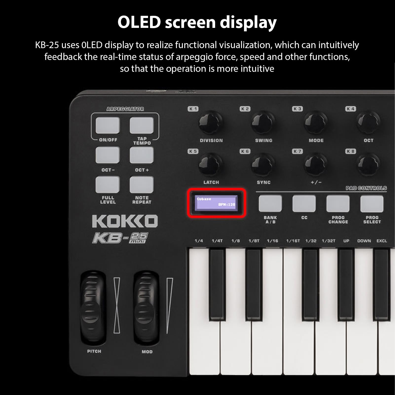 Controlador de teclado MIDI Beat Maker Machine Teclado MIDI de 25 teclas Pad de arreglos portátil Perillas asignables MIDI Botones Faders Fuente de alimentación USB de 5 V para producción music