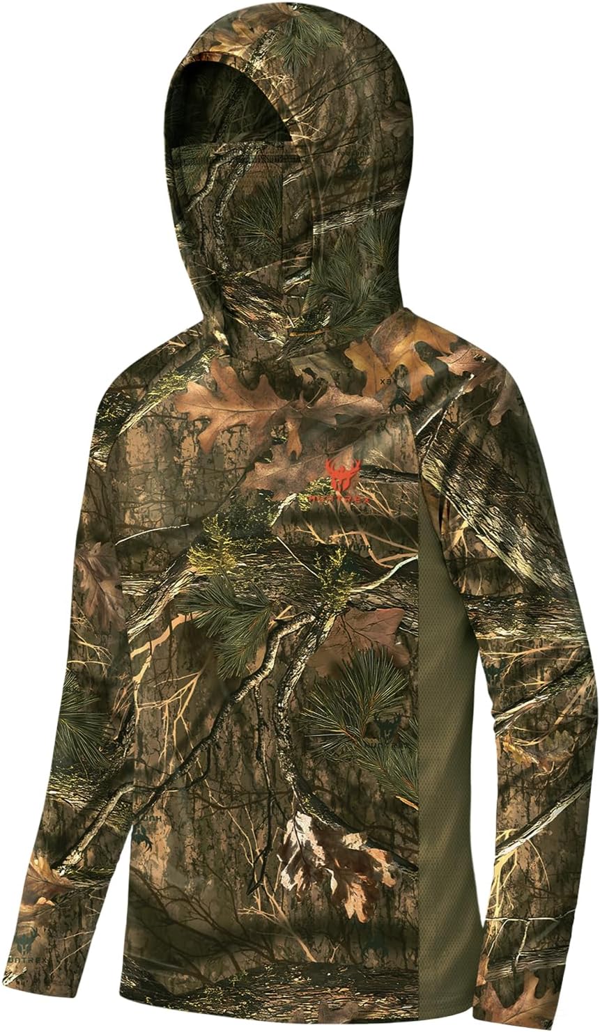 Youth Hunting Hoodie with Face Cover, Boys Camo Long Sleeve Shirt UPF 50+ Quick Dry for Deer Turkey Hunting