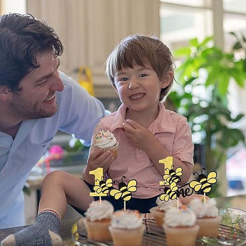 Miniatura 10 de 36 piezas de decoración para magdalenas de abejorro de abeja de doble cara, flores dulces de abeja, palillos de pastel de abeja, palillos de pastel