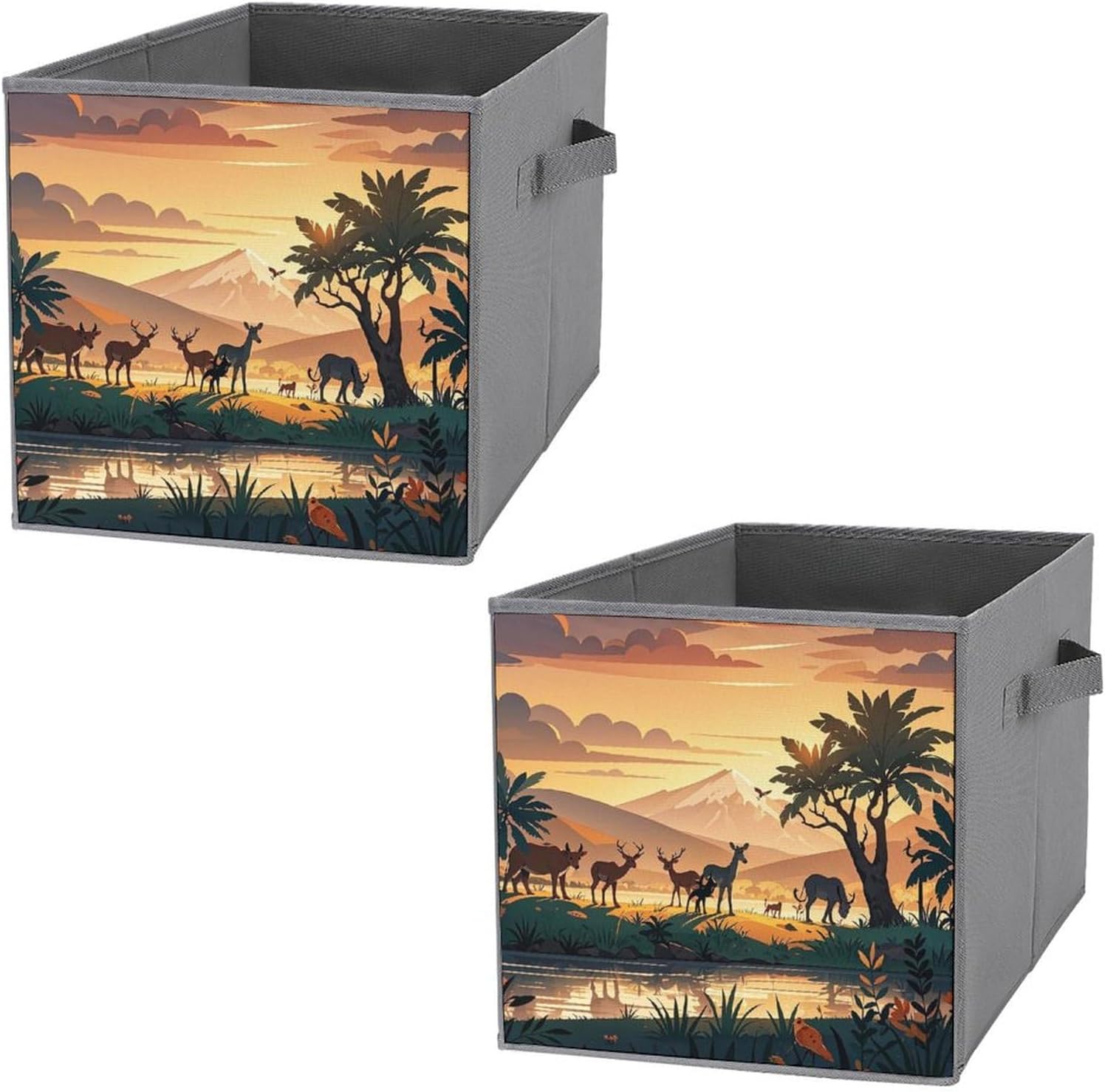 Wildlife Family Foldable Storage Box with Handles, Durable Oxford Storage Cubes, 2PCS Collapsible Closet Organizer for Home, Shelf, Office, Travel
