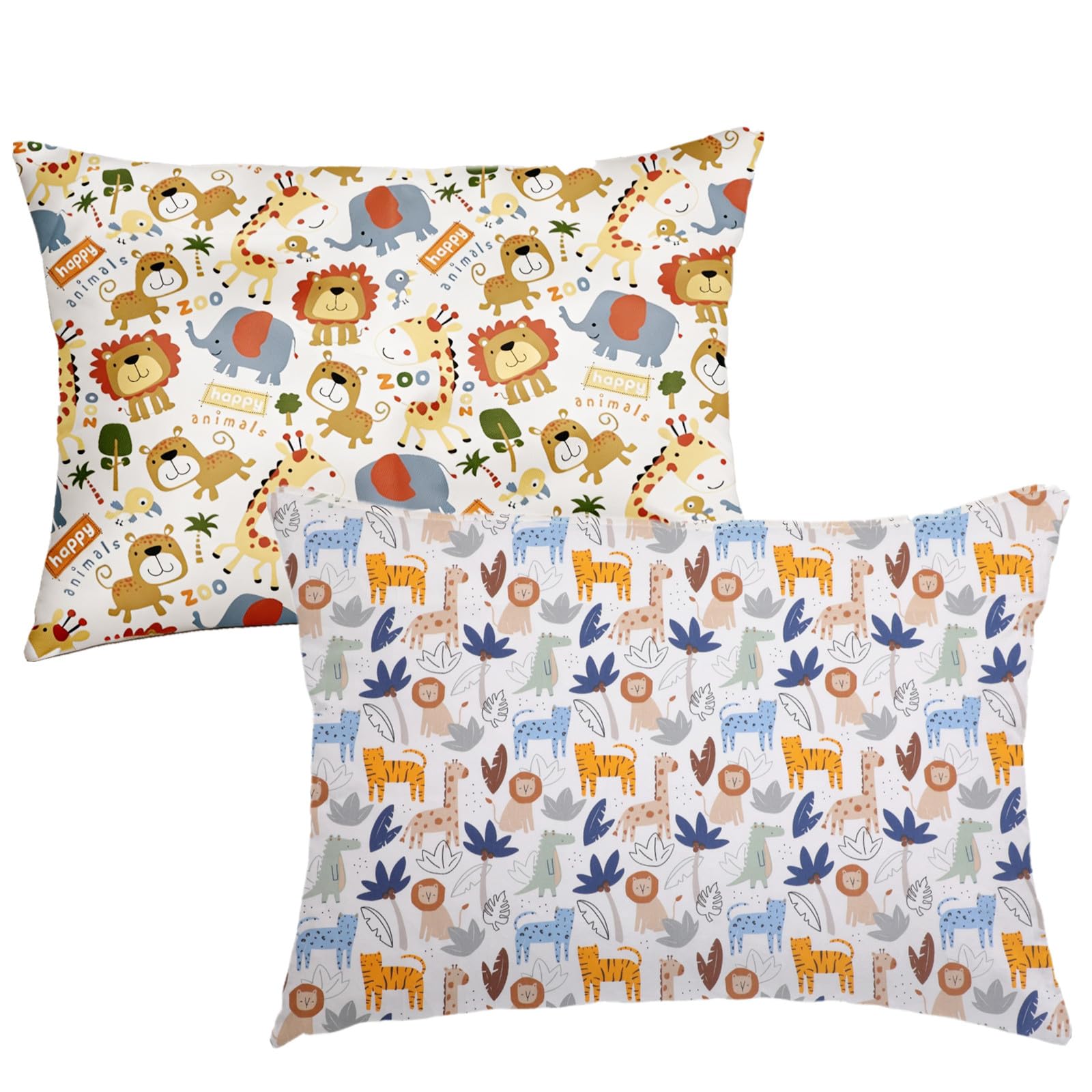 Baby Toddler Pillowcase, 2 Pack 100% Soft Cotton Cot Bed Pillow Pair Cases for Boys Girls Bedding, Kids Pillow Covers 40 x 60cm, Travel Small Pillow Pillowcase with Envelope Closure (Animal)