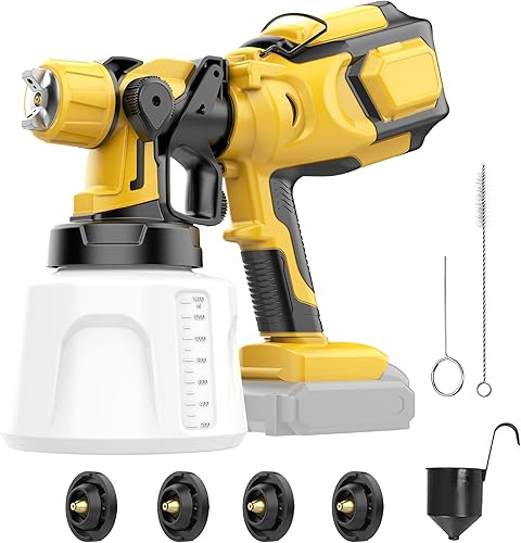 Pulverizador de pintura inalámbrico compatible con batería Dewalt de 20 V MAX (sin batería), pistola de pintura eléctrica con 4 boquillas y 3
