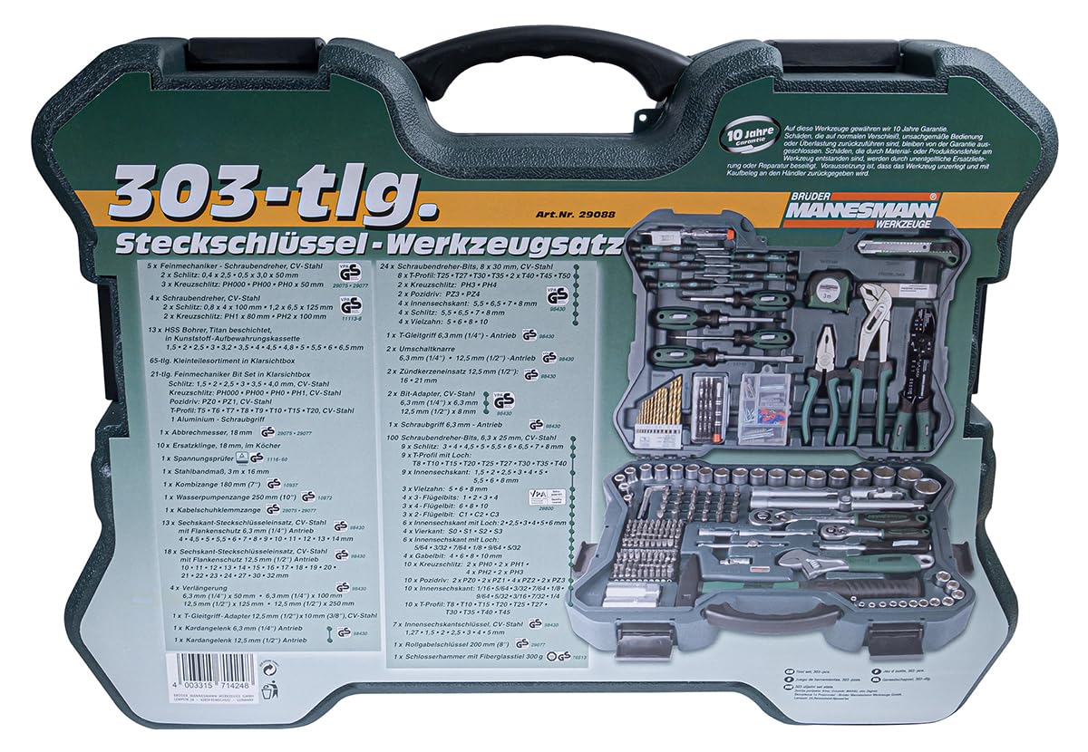 Mannesmann - M29088 – Set chiavi a tubo e attrezzi, 303 pz.