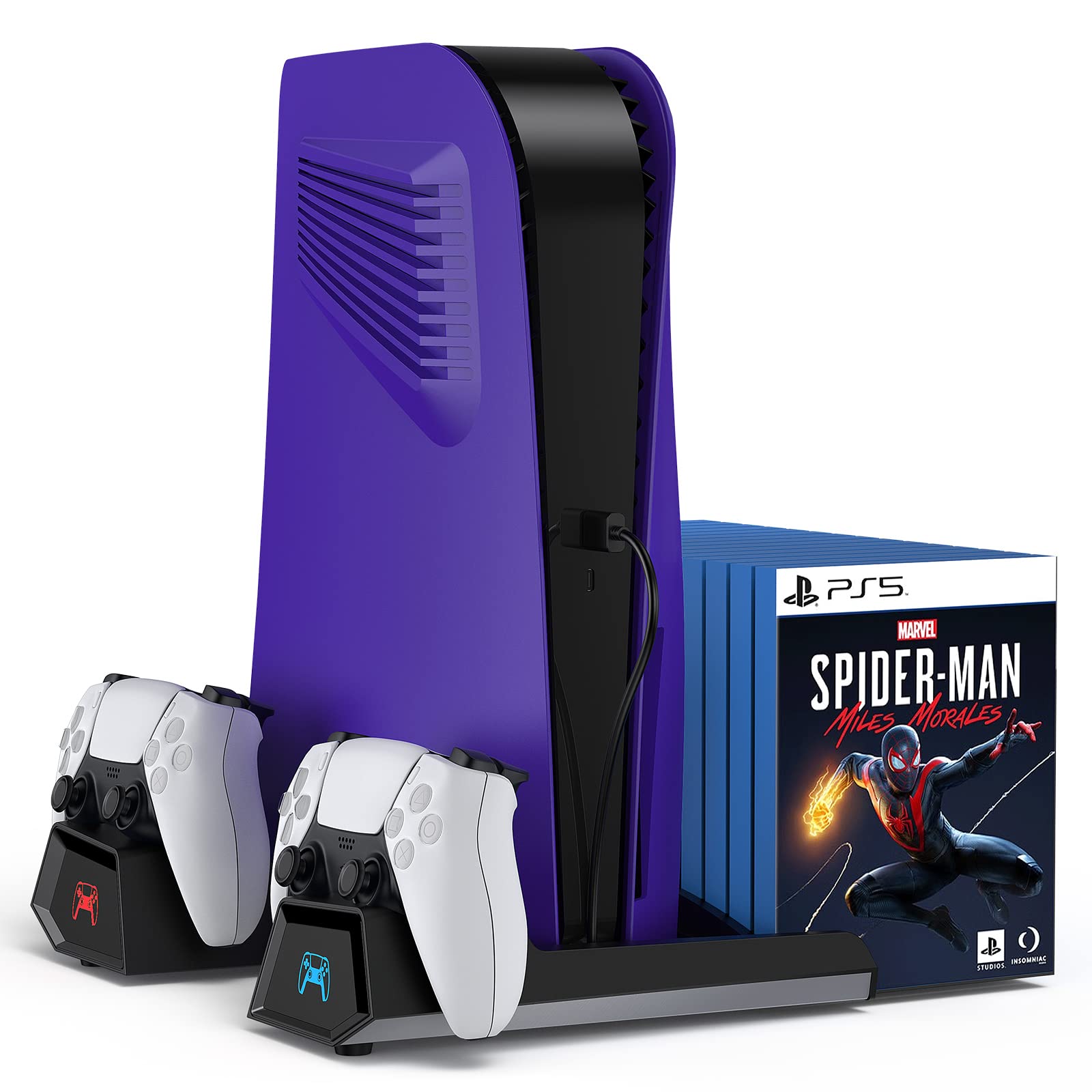 PS-5 Plates for PS-5 Disc Edition with PS-5 Stand, innoAura PS-5 Plates with Cooling Vents, Anti-Scratch Dustproof Protective PS-5 Cover with PS-5 Cooling Stand (Purple + PS-5 Stand)