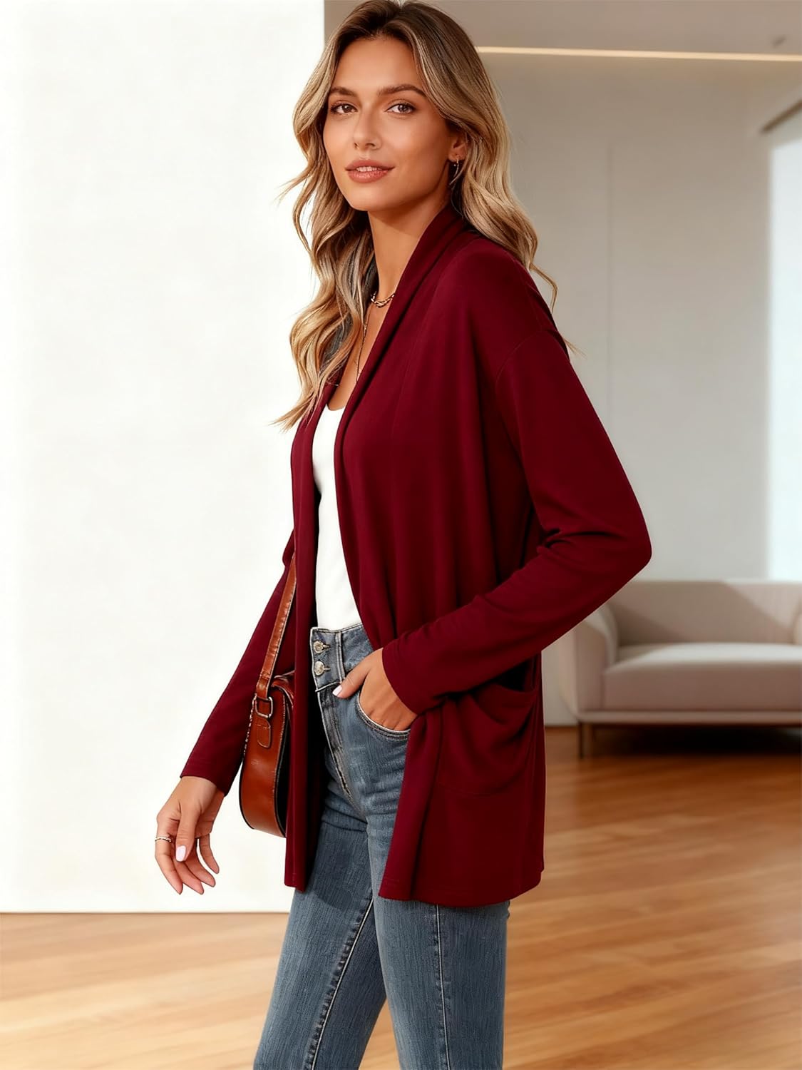 Women's Long Sleeve Lightweight Cardigan Sweaters with Pockets Casual Loose Fit Open Front Jacket Coat - Image 4