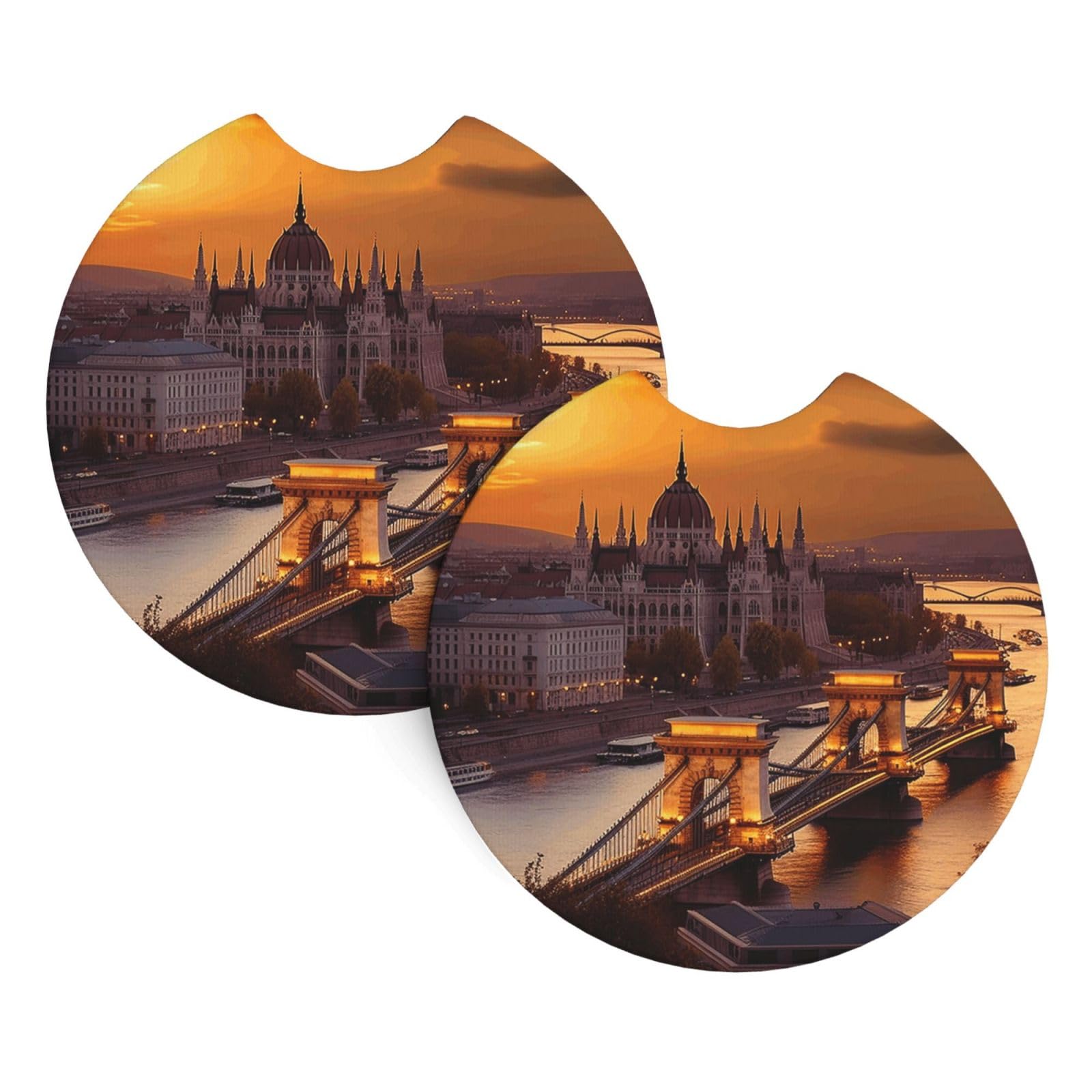 2 Pack Car Coaster for Cup Holders Sunset in Budapest Car Cup Coaster 2.7" Neoprene Non-Slip Automotive Cup Mat Universal Auto Car Interior Accessories for Women Men Cup Pad