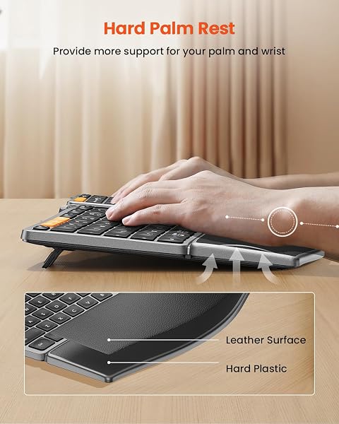 ProtoArc Bluetooth Ergonomic Keyboard, Wireless Ergonomic Keyboard with Separate Number Pad, Dual Bluetooth and USB, Hard Palm Rest, Split Design, Rechargeable for Windows/Mac/Android - 3