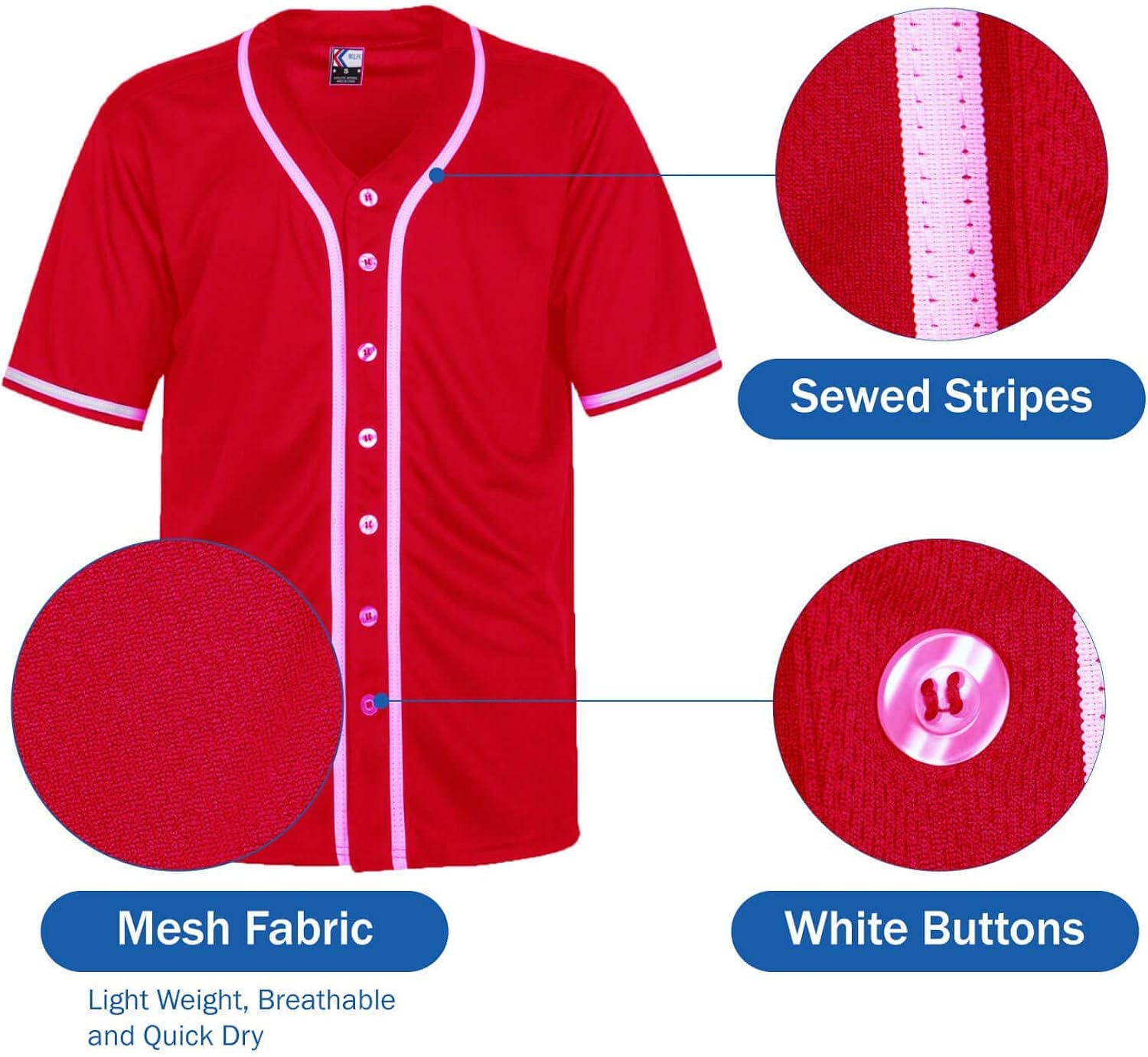MOLPE Men's Baseball Jersey, Plain Hipster Button Down Hip Hop Shirt, Blank Team Sports Uniform, S-3XL