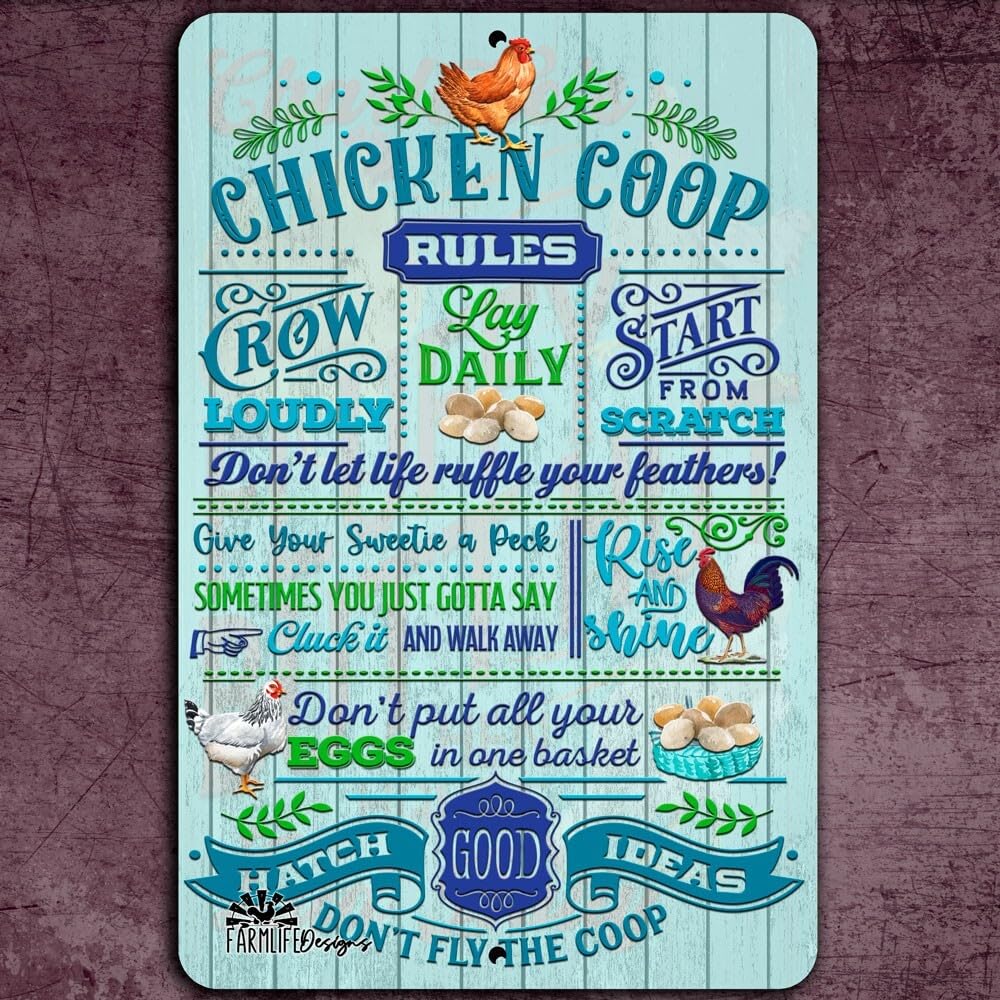Chicken Coop Rules sign hen rooster chickens sayings farmhouse barn decor gift home decor