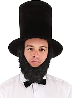 Abe Lincoln Costume Kit - Velvet Hat with Faux Fur Beard and Bow Tie, Adult Size