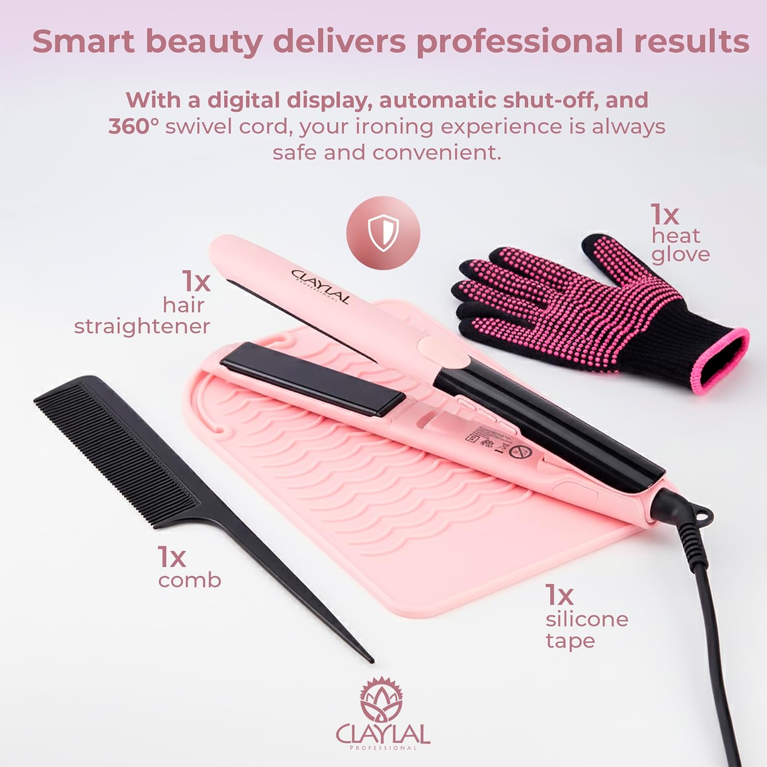 Claylal Professional | Flat Iron Hair Straightener – Ceramic Tourmaline 1" Floating Plates | 2-in-1 Straightener & Curler | 500°F MCH, Ionic Anti-Frizz, Fast Heat, Dual Voltage